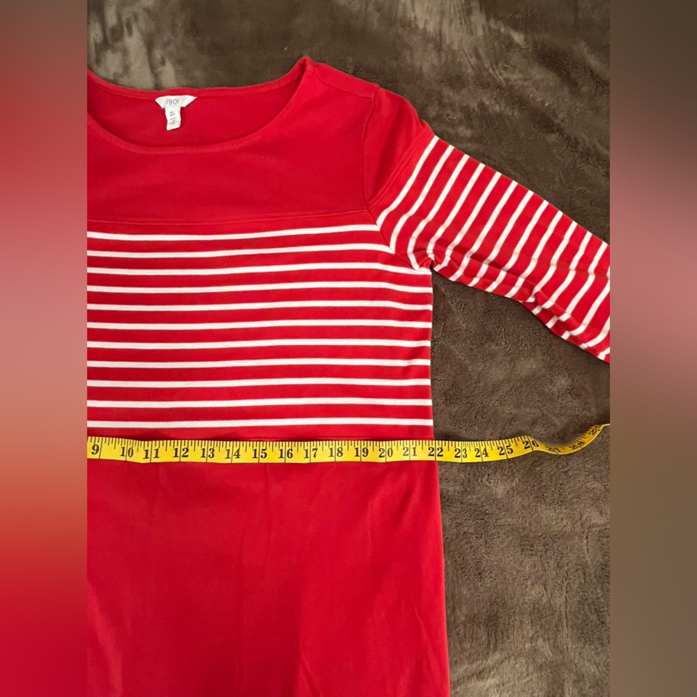 1901 Red White Striped Long Sleeve Knit Dress XL petit - Picture 8 of 10